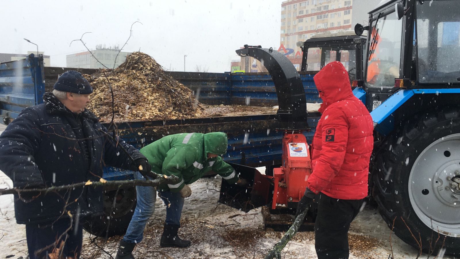 Полным ходом идет санитарная опиловка деревьев в центре Новой Усмани.